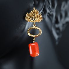 Handmade Vintage Coral earrigs  22K gold plated  Museum Quality handcrafted earrig. The needle part is made out of silver to avoid allergy. Elegant Red Single Clip-on Earring, Handmade Coral Earrings In Red Coral, Dangle Costume Jewelry Earrings, Costume Jewelry Dangle Earrings For Gift, Red Gold Plated Drop Earrings, Dangle Costume Jewelry Earrings For Gift, Elegant Orange Earrings With Natural Stones, Handmade Pendant Earrings Costume Jewelry, Handmade Pendant Earrings In Costume Jewelry Style