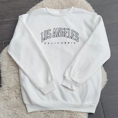 Shein Los Angeles White Crewneck Sweatshirt Nwot Sz S Ribbed Cuffs And Hem, Black Screenprint New, Never Worn Los Angeles Sweatshirt, Tops Shein, White Crewneck Sweatshirt, White Crewneck, Shein Tops, Los Angeles California, Crewneck Sweatshirt, Crew Neck Sweatshirt, Angeles