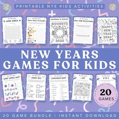 new years games for kids with the text, 20 game bundle instant printables