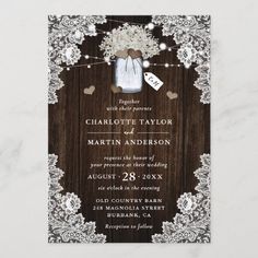 the rustic mason jar and lace wedding card