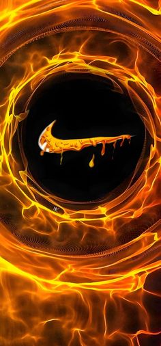 the nike logo is shown in fire and flames, as if it were taken from above