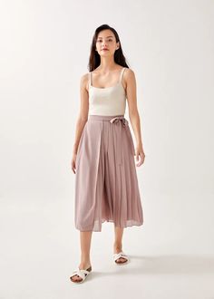 Buy Marita Wrap Pleated Culottes @ Love, Bonito | Shop Women's Fashion Online | Shop New Arrivals Online | Love, Bonito | Women’s Fashion Chic Summer Pleated Culottes, Elegant Spring Culottes For Day Out, Chic Culottes For Day Out, Black Sakura, Pleated Culottes, Online Love, Pink Dusty, Love Bonito, Scoop Neck Bodysuit