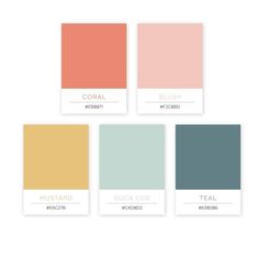 the color scheme for coral, peach, and teal is shown in four different shades