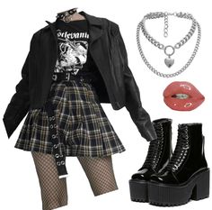 Light Goth Outfits, Punk Style Outfits, Looks Black, Fashion Mode, Kpop Outfits