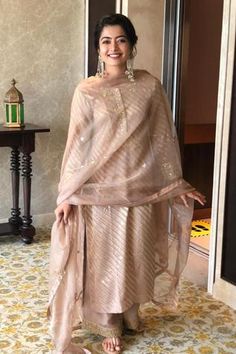 Shop for Kanika Sharma Beige Leheriya Zari Georgette Embroidered Kurta Palazzo Set for Women Online at Aza Fashions Kurta Palazzo Set, Rashmika Mandanna, Popular Actresses, Palazzo Set, Organza Dupatta, Kurta With Pants, Indian Design, Aza Fashion, Celebrity Style