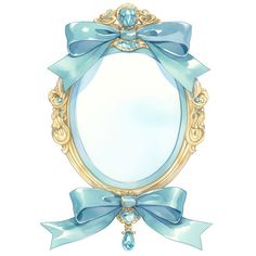 a mirror with a blue bow around it