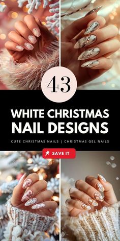 Discover festive white Christmas nails designs with glitter, snowflake art, and golden details. Save this pin to your nail inspo board and explore all the ideas now!