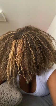 Afro With Highlights, Summer Hair Dye, Light Streaks, Dyed Curly Hair, Highlights Curly Hair, Quick Natural Hair Styles, Dyed Hair Inspiration, Protective Hairstyle, Colored Curly Hair