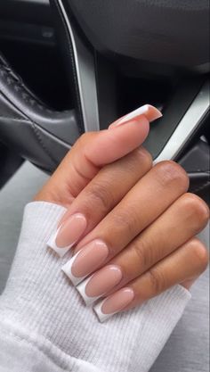 Nail Inspo Long Simple, Milk Base French Nails, French Nails Plain, Straight Tip Acrylic Nails, French Nails On Black Women, Narrow French Tip Nails, Light Square Nails, French Tips Square Long, Long Acrylic French Nails