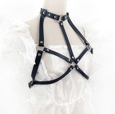 KITTY Vegan Leather Harness – KIRAYANI www.kirayani.com Wet Look Hair, Upscale Fashion, Start Drawing, Black Fishnets, Punk Rave, Body Harness, Leather Harness, Rave Festival