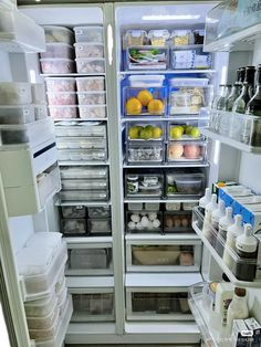 an open refrigerator filled with lots of food