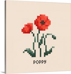 a cross - stitch poppy card with the words poppy written in black and red on it