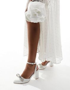 Be Mine Bridal crystal bow mid heel shoes in ivory | ASOS Mid Heel Shoes, Be Mine, Mid Heel, Ivory White, Heel Shoes, Block Heels, Adjustable Straps, Shoes Heels, Latest Trends