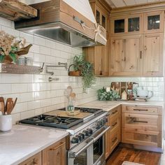 the kitchen is clean and ready for us to use it's stove top oven