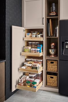 an open pantry with lots of food in it