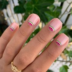 Yogi Nails, Half And Half Nails, Watermelon Nail, Watermelon Nail Art, Fun Manicure, Vacation 2023, Half Moons, Watermelon Nails, Juicy Watermelon