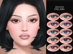 an animated image of a woman's eyes with different colored contactions on her face