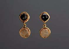 This pair of two tier mixed stones (black onyx and rough rose quartz) earrings would be a nice reward for yourself or a great gift for your mother or best friend. 1. Stone shape and size:    top : diamond shape black onyx button with a post : 13 mm stone set in 16 mm base;     bottom: round rose quartz  13.5 mm stone set in 17 mm base;  2. earring total length ~ 39 mm 3. bezel material: brass/copper 4. an optional custom jewelry card printed with your own message, if you are sending these as a g Black Natural Stones Drop Earrings, Black Earrings With Natural Stones For Gift, Black Earrings With Natural Stones, Black Natural Stones Earrings For Gift, Rough Rose Quartz, Rose Quartz Earrings, Jewelry Card, Button Top, Quartz Rose