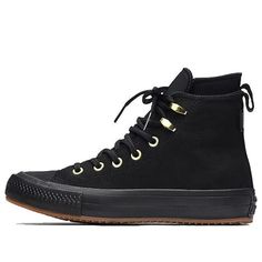 (WMNS) Converse Chuck Taylor All Star Waterproof Boot 'Black' 557945C Black Waterproof Lace-up Boots With Reinforced Toe, Black Slip-resistant Waterproof Boots For Streetwear, Winter High-top Slip-resistant Sneakers, Black High-top Waterproof Boots With Reinforced Toe, Waterproof Sneakers For Fall Streetwear, Black Slip-resistant High-top Sneakers With Round Toe, Converse Boots For Outdoor Winter Use, Sporty Converse Sneakers For Hiking, Converse Black Leather Boots