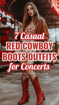 a woman wears casual red cowboy boots outfits for concert