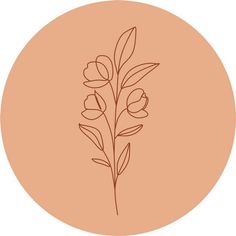 the outline of a flower is shown in a round frame on a pink background with an orange circle around it