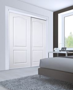 Bright White Steel Frame Bypass Closet Door - Renin Savona 2 Panel Arched Design White Closet Doors, Bypass Closet Door, Bypass Closet Doors, Wood Sliding Closet Doors, 2 Panel Door, Closet Door Handles, Office Doors, Arched Design, Closet Door Hardware