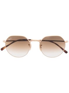 Gold Jack gradient-lense sunglasses from RAY-BAN featuring gradient lenses, brown tinted lenses, round frame, straight arms and curved tips. We know you'll look after them, but these glasses come with protection, just in case.. All glasses from FARFETCH are sold as non-prescription frames.. | Ray-Ban Jack gradient-lense sunglasses Fancy Glasses, Luxury Glasses, Gold Gradient, Ray Ban Glasses, Cute Sunglasses, Trendy Summer Outfits, Gold Sunglasses, Round Frame, Luxury Accessories