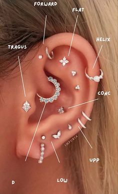 an ear with different types of piercings on it