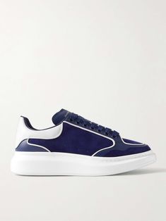 Shop ALEXANDER MCQUEEN Exaggerated-Sole Two-Tone Leather-Trimmed Suede Sneakers, Explore the latest in-season ALEXANDER MCQUEEN collection today on MR PORTER Blue Low-top Calf Leather Sneakers, Blue Leather Sneakers With Translucent Outsole, Modern Blue Custom Sneakers With Vulcanized Sole, Blue Calf Leather Sneakers With Contrast Sole, Blue Calf Leather Sneakers With Rubber Sole, Luxury Custom Sneakers For Streetwear With Contrast Sole, Blue Leather Platform Sneakers With Contrast Sole, Designer Custom Sneakers With Contrast Sole For Streetwear, Luxury High-top Custom Sneakers With Translucent Outsole