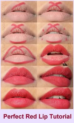 Get perfectly lined lips. Perfect Red Lips Tutorial, Red Lips Tutorial, Teknik Makeup, Perfect Red Lips, Makeup Tip, Lipstick Tutorial, Makeover Tips, Lip Tutorial, Lip Makeup Tutorial