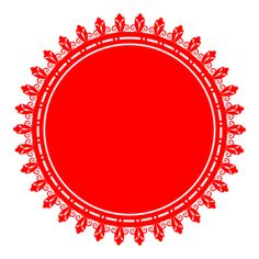 a red circular frame with ornate designs on it