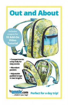 the back pack is yellow and has an image of a cat on it's side