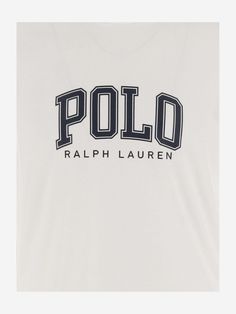 100% cotton Classic White T-shirt With Logo Detail, Classic Short Sleeve T-shirt With Logo, Classic Crew Neck T-shirt With Text Print, Ralph Lauren Casual Tops With Letter Print, Casual Ralph Lauren Tops With Letter Print, Graphic Tee With Front Logo And Crew Neck, Sporty Cotton T-shirt With Front Logo, Ralph Lauren Short Sleeve Logo T-shirt, Ralph Lauren Graphic Tee Short Sleeve