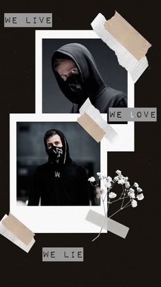 a collage of photos with the words we live, we love and a man in a hoodie