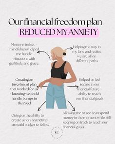 a woman with her hand on her hip and the words, our financial freedom plan reduced my