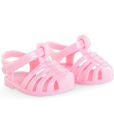 Style your doll with stylish pink sandals. Velcro closures make our fashions easy to put on and take off. Modeled after top trends in fashion and intricately crafted with fine detail. Designed with expertise, emotion and French style. Suitable for 14" dolls. Pink Sandals, French Style, Top Trends, In Fashion, Put On, Roses, Dolls, Boutique, Sandals