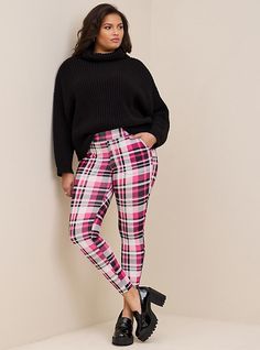 FIT Model is 5'10” wearing size 1. 27” inseam. Tapered leg. . Full length. MATERIALS + CARE Cotton-blend knit fabric. 95% cotton, 5% spandex. Machine wash cold. Dry low. Imported. DETAILS Stretchy waistband. Front pockets. Plaid print. . The best plus size women's full length signature waist pocket legging printed leggings in plaid pink made of premium. Torrid is your destination for the freshest spring and summer styles. Comfort Bike, Best Leggings, Cotton Leggings, Pocket Leggings, My Dream Wardrobe, Tapered Pants, Summer Styles, Designer Shorts, Plaid Print