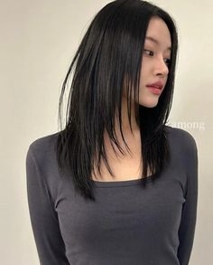 Asian Mid Hair Length, Pin Straight Hair Layers, Layered Straight Long Hair, Asian Haircut Medium Layered, Layered Haircut For Straight Hair, Straight Hair Asian, Mid Length Hair Straight, Wolf Cut Straight Hair, Long Layers Straight