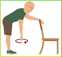 an old man is doing exercises on a chair with a hula hoop in front of him