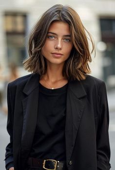 Medium Short Haircut With Layers, Short Medium Hairstyle Women Layers, Women’s Hair Styles 2024 Medium, Short Haircut Long Layers, Mid Length Medium Brown Hair, Short Hairstyle Women Straight Fine Hair, Angled Shoulder Length Hair, Straight Hair Shoulder Length Haircuts, Short Brown Hair With Bangs And Layers