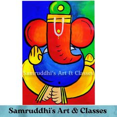 an elephant painting with the words samrudhi's art & classes on it