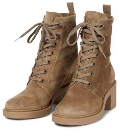 Gianvito Rossi - Foster suede ankle boots | Mytheresa Fall Suede Desert Ankle Boots, Fall Suede Desert Boots Ankle Boot, Beige Suede Lace-up Boots For Fall, Fall Suede Lace-up Boots With Suede Lining, Fall Beige Suede Lace-up Boots, Suede Lace-up Boots With Lug Sole For Fall, Fall Suede Desert Boots, Ankle-high, Fall Suede Lace-up Boots With Lug Sole, Fall Lace-up Suede Boots With Lug Sole