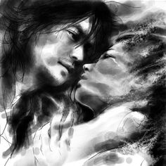 a man and woman are kissing in black and white art print by artist mark taylor