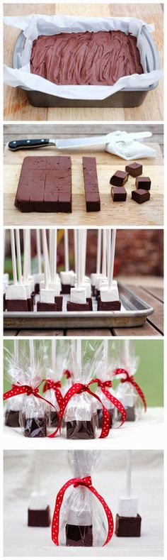 chocolates and marshmallows are on display in different stages of being made