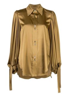 Silk Blouse With Tie Sleeves, Elegant Button-up Blouse With Tie Sleeves, Silk Blouse With Cuffed Sleeves For Fall, Chiffon Shirt Blouse, Fashion Top Outfits, Pretty Blouses, Designer Shirts, Modest Fashion Outfits, Women Shirts Blouse