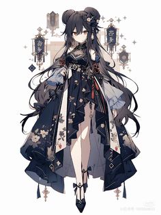 an anime character with long black hair wearing a dress