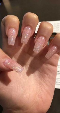 Simple Glitter Nail Ideas, Nail Salon Acrylic Nails, Nails With One Glitter Nail, All Glitter Nails, Matte Glitter Nails, Cute Glitter Nails, Simple Glitter Nails, Acrylic Nails Glitter, Glitter Nail Ideas