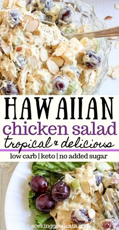 hawaiian chicken salad with grapes, lettuce and almonds