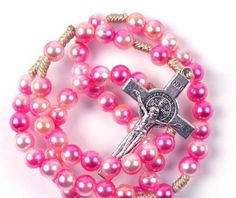 Pink Beaded Spiritual Rosary, Mother's Day Rosary With 8mm Beads, Pink Rosary Bracelet With Colorful Round Beads, Pink Spiritual Rosary Bracelet With 8mm Beads, Pink 8mm Bead Spiritual Rosary Bracelet, Pink Beaded Spiritual Rosary Bracelet, Pink Rosary With 8mm Round Beads, Pink Rosary With 8mm Beads As Gift, Pink Rosary With 8mm Beads For Gift