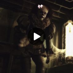 an animated image of a creepy looking person in a dark room with light coming from the window